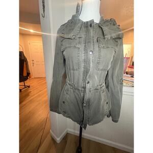 Levi's Military Green Utility Jacket Women Full Zip Snap Hidden Hood XS 0-2